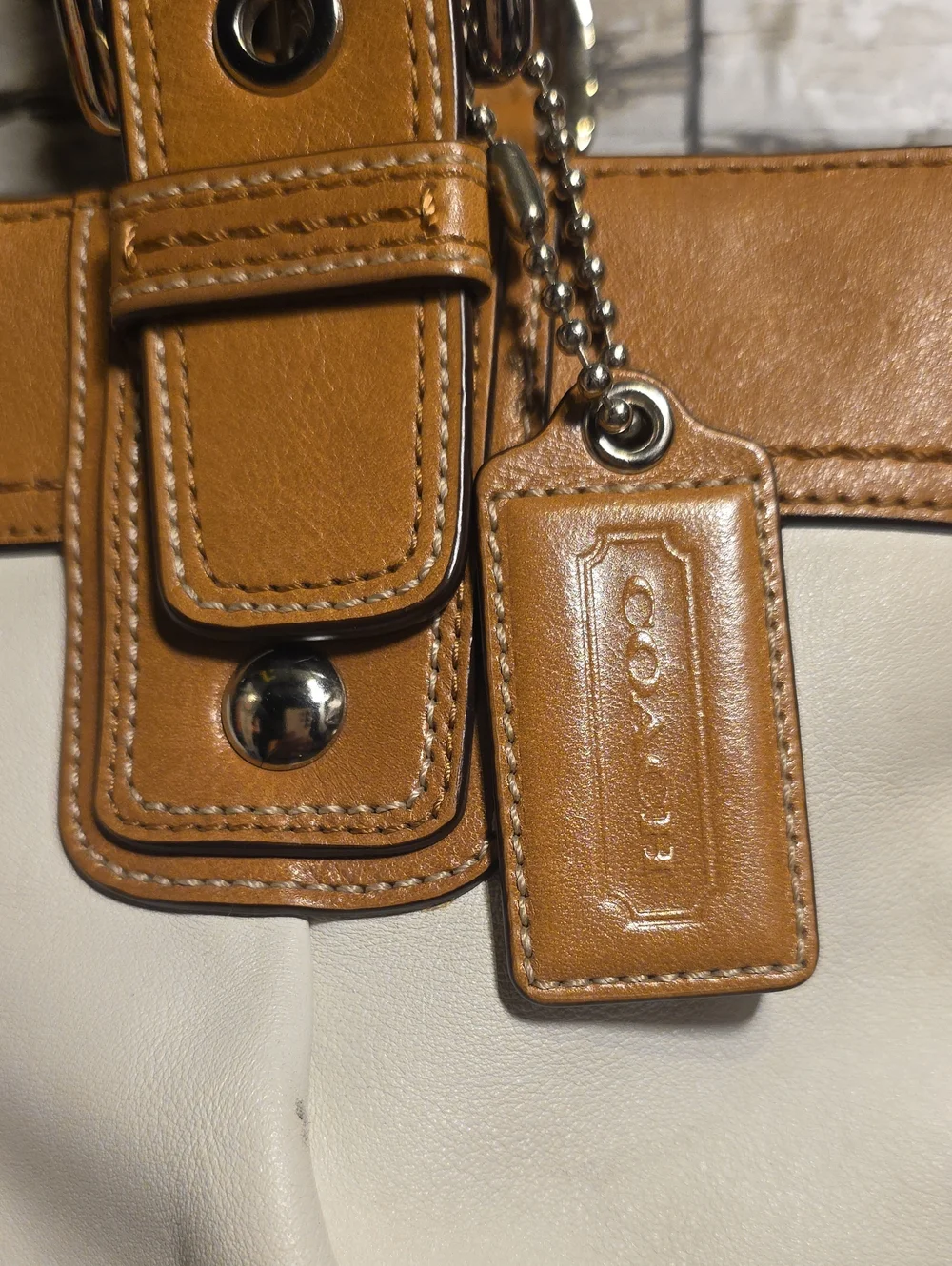 Coach Two-Tone Shoulder Bag in Cream and Tan